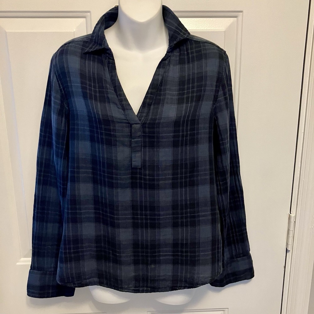 Pact Plaid Button Up Shirt Women's Medium Blue Black Organic Cotton Gorpcore